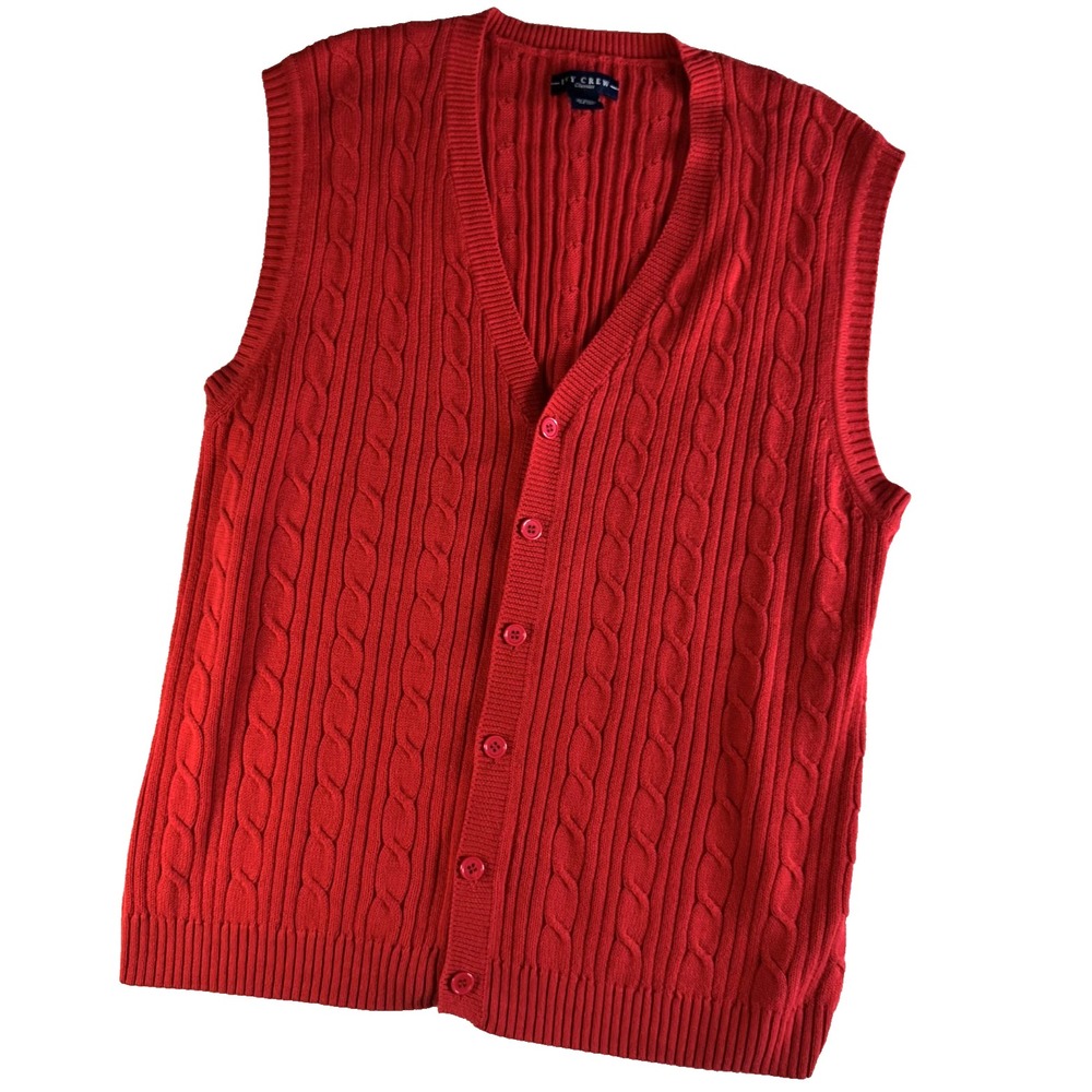 Vtg Red Full Cable Knit Sweater Vest Men's XL Made in Australia Cardigan Front
